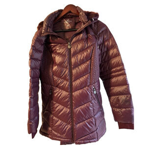 Curations Caravan burgundy Down packable Jacket removable hood faux fur Sz-M